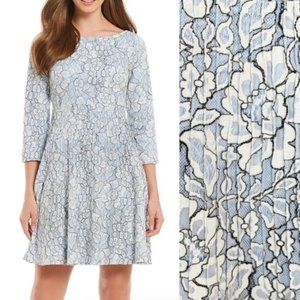 Eliza J Ivory Blue Pleated Lace Dress